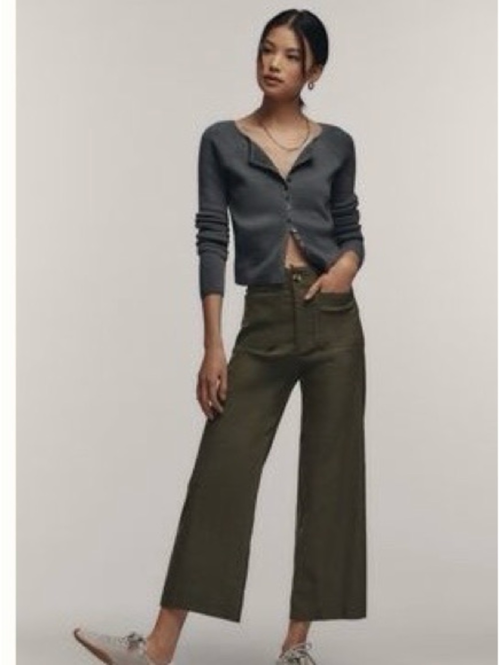 Maeve by Anthropologie Colette Olive High-Rise Cropped Wide-Leg Pants